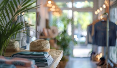 Clothes store blurred background. Elegant clothes chic Boutique Ambiance. 