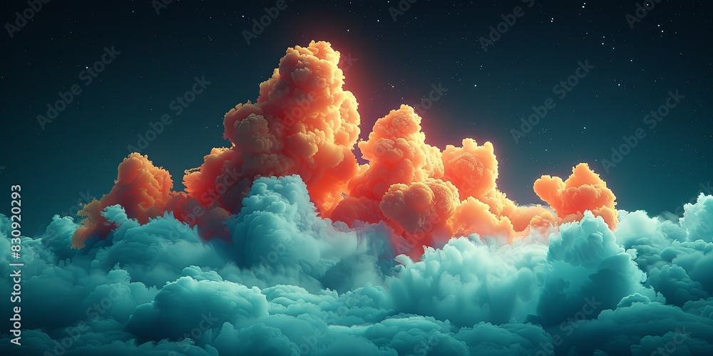 Wall mural a colorful cloud filled with orange and blue clouds - Wall murals