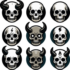 Grunge Skull Collection: A Set of Vintage Vector Icons