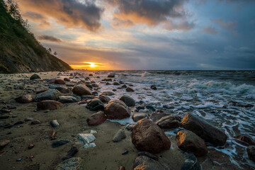 Sunset over the sea in the Wolin National Park