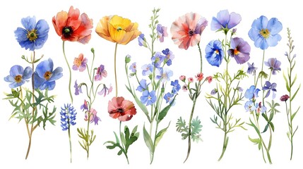 Fototapeta premium Colorful Wild Flowers Blooming in a Beautiful Outdoor Garden or Meadow Vibrant Floral Patterns and Nature Backgrounds for Decor and Design