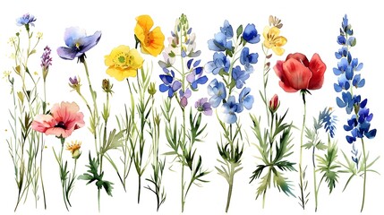 Colorful Wild Flowers in Blooming Spring or Summer Meadow or Garden Landscape Vibrant Floral Nature Botanical Background Wallpaper