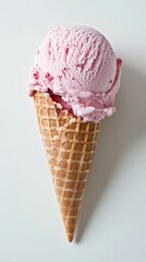 Strawberry ice cream cone against a white background. Generative ai.