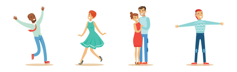 Happy People Character Elated and Rejoice Vector Set