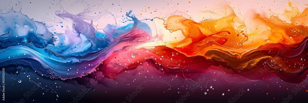 Poster radiant cosmic fluid waves vibrant digital abstract artwork with swirling colorful gradients and dyn
