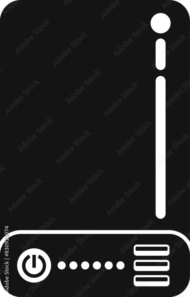 Poster simplistic vector icon representing a desktop pc case with power button and usb ports
