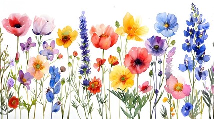 Vibrant and Colorful Blooming Wildflowers Meadow in Springtime