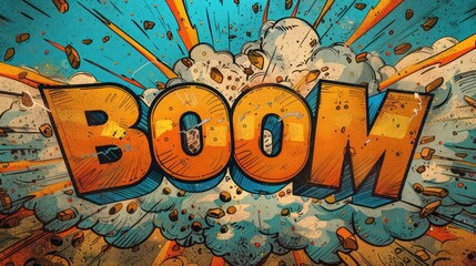 Pop Art Style Boom Sign Frame: Bright Colors for Superhero Party Theme