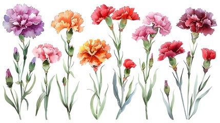 Vibrant and Delicate Watercolor Paintings of Lush Summer Flowers on White Background