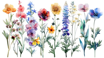 Vibrant and Diverse Wildflower Meadow Blooming in Springtime