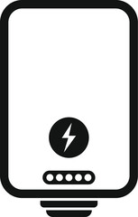 Black and white vector illustration of a portable power bank with charge symbol