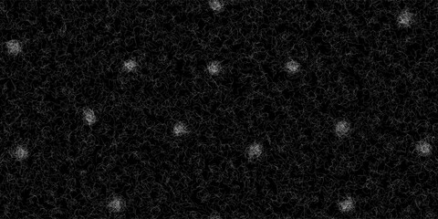 Cat lint and hairballs on black fabric seamless pattern. Texture of white animal fur on a dark background. Close-up of pet hair on clothing. Traces of rabbit or dog shedding on textiles