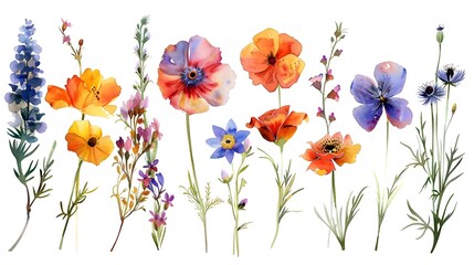 Vibrant Assortment of Colorful Floral Blooms in Botanical Composition