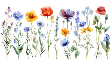 Fototapeta premium Vibrant Blooming Flowers in a Lush Meadow Landscape A Natural Botanical Backdrop for Organic Serene Imagery
