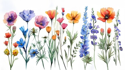 Fototapeta premium Vibrant Botanical Arrangement of Diverse Floral Blooms in Serene Natural Setting