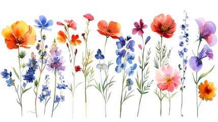 Obraz premium Vibrant Botanical Bouquet of Colorful Floral Blooms and Wildflowers in Meadow Setting