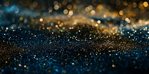 Background of abstract glitter lights blue gold and black