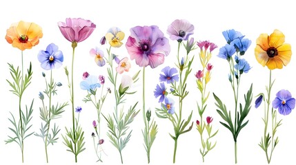 Vibrant Bouquet of Various Spring and Summer Wildflowers in a Natural Setting