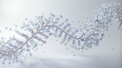 DNA helix structure, D design, made of particles, particle sizes, pure white background, generated with AI