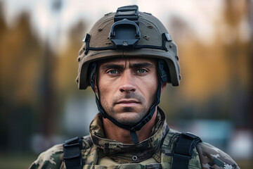 Generative ai photo of soldiers in combat gear against the background of military equipment