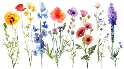 Fototapeta premium Vibrant Floral Arrangement in Watercolor Style Capturing the Beauty of Nature s Bounty