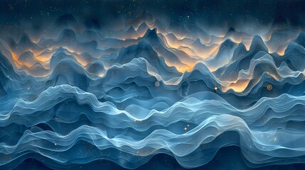 Obraz premium Blue and gold silk traditional building landscape poster background