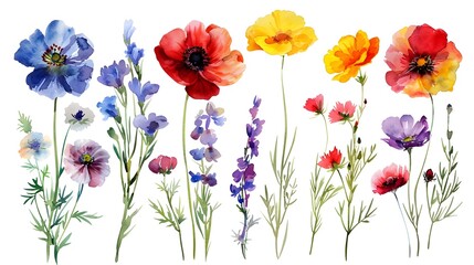 Fototapeta premium Vibrant Floral Arrangement of Colorful Wildflowers in Blooming Field
