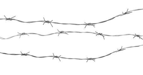 Double twist barbed wire isolated on white, set