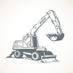 Naklejka premium Excavator drawing isolated on white background