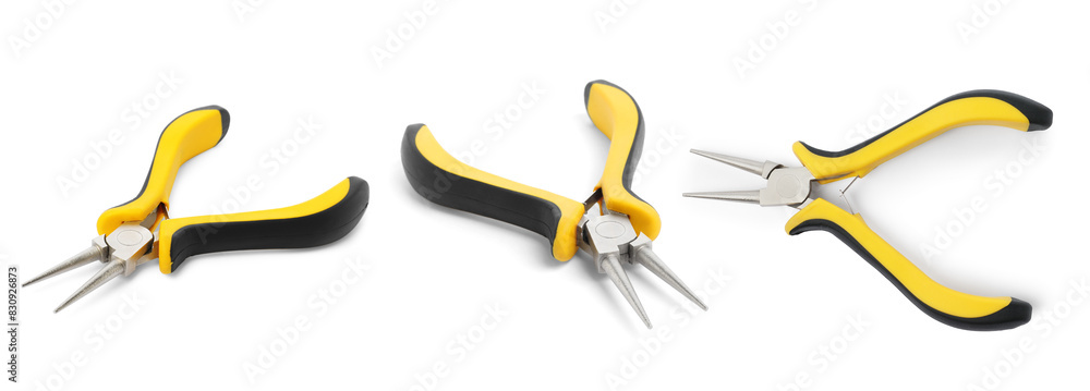 Wall mural pliers isolated on white, set. construction tool