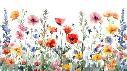 Vibrant Floral Meadow Brimming with Colorful Wildflowers and Botanical Blooms in Serene Nature Landscape