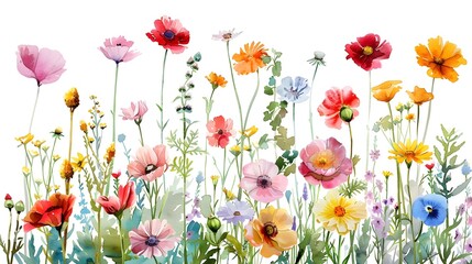 Fototapeta premium Vibrant Floral Meadow with Diverse Blooming Plants and Flowers in Idyllic Natural Setting