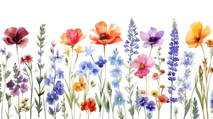 Vibrant Floral Meadow with Diverse Blooming Plants and Flowers in Lush Natural Environment