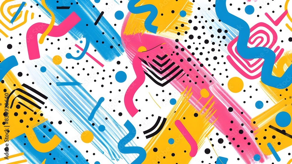 Poster Vibrant Geometric Abstract Patterns and Shapes Composition with Dynamic Movement and Playful Colorful Designs