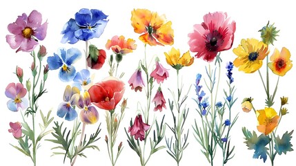 Fototapeta premium Vibrant Watercolor Floral Arrangement Featuring Blooming Flowers in a Lush Garden Setting