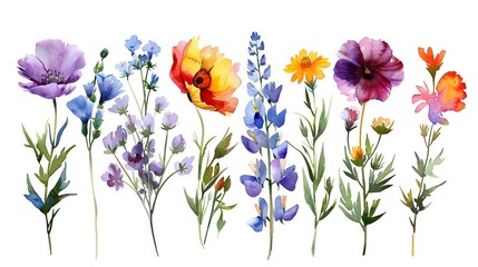 Obraz premium Vibrant Watercolor Floral Bouquet of Blooming Wildflowers in Meadow