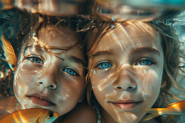 Obraz premium Underwater swimming created with generative ai person enjoys summer pleasant water swimming diving