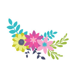 Floral decoration. Botanic arrangements with colorful flowers, leaf, branch. Flower elements for wedding, greeting card or logo composition design.
