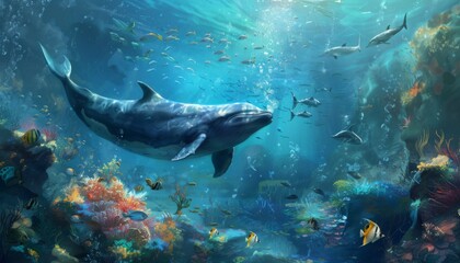 Fototapeta premium Animals of the underwater sea world. Ecosystem. Colorful tropical fish. Life in the coral reef