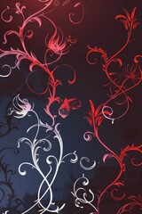 Red and White Floral Design on Black Background