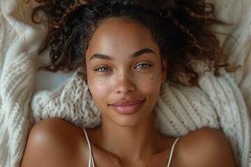 Smiling woman look at camera