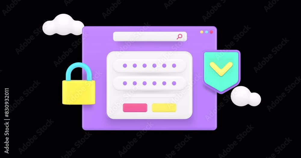 Poster data information security personal account password access cyber protect 3d icon animation with alph