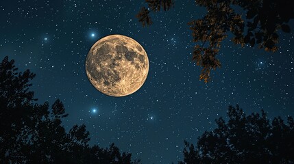 beauty night sky illuminated by the brightness of a Moon