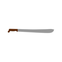 colima machete flat design illustration isolated on white background. Melee weapon of hunter in jungle. Hatchet or machete handle ancient tool for woodcutting and cutting branches by hand.