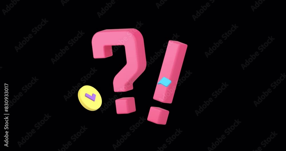 Poster question mark exclamation point communication chat discussion information 3d icon animation with alp