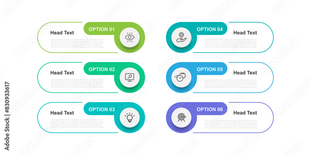 Poster Modern template infographic vector element with 6 step or option suitable for web presentation and business information