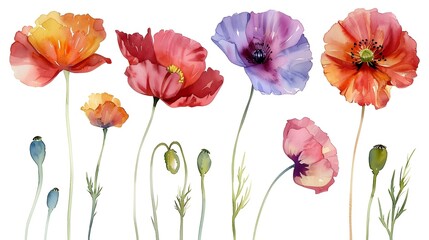 Obraz premium Vibrant Watercolor Poppies on Soft White Background