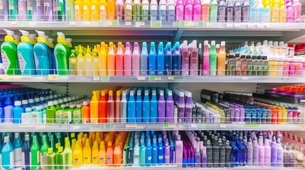 Fototapeta premium Product in multiple colors on a store shelf, generated with AI