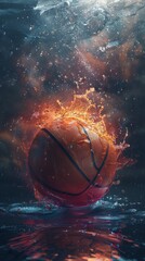 Background with intense, vivid and dark colors basketball ball theme, generated with AI