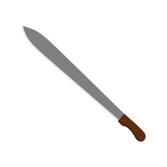 colima machete flat design illustration isolated on white background. Melee weapon of hunter in jungle. Hatchet or machete handle ancient tool for woodcutting and cutting branches by hand.